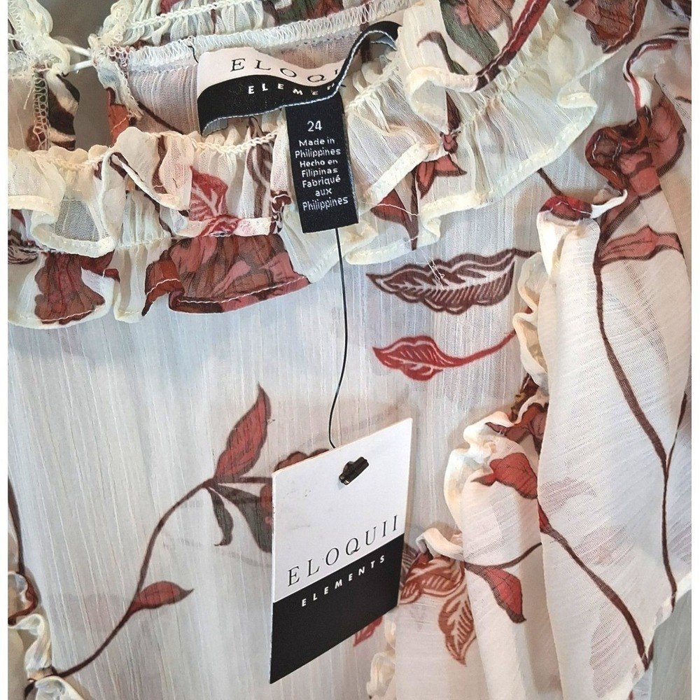 NWT Eloquii Elements Floral Sheer Ruffle Blouse Womens Sz 24 Smocked Romantic - Picture 8 of 14